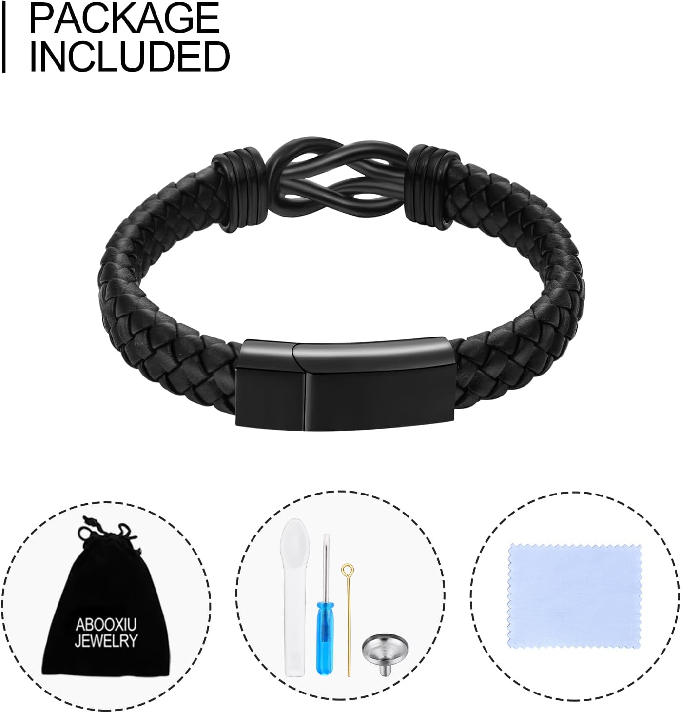 abooxiu Urn Bracelet for Ashes Leather Cremation Bracelet for Human Ashes Stainless Steel Ash Bracelets Memorial Cremation Jewelry Keepsake Bangle for Men - Image 7
