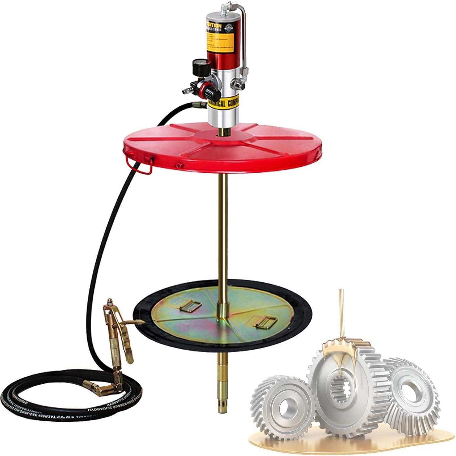 Myuyee As Shown High Pressure 50:1 Grease Pump For 55 Gallon Drum, 0.85 L/Min Grease Filling Gun With Drum Cap, For Agricultural Machinery