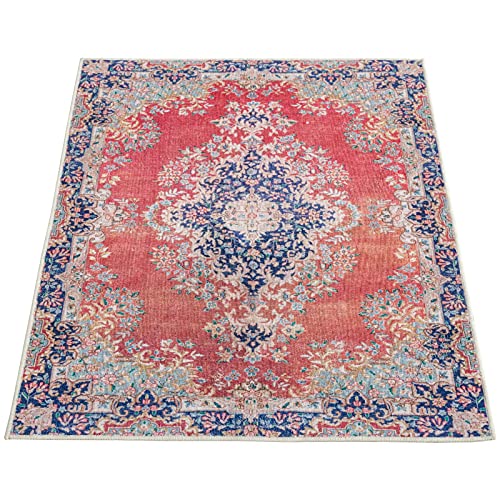 Washable Rug Doormat 2X3, Rubber Backed Non-Slip Rugs, Kitchen Area Persian Rug, Entryway Mats Indoor, Accents Rug, Small Red Traditional Distressed Vintage Boho Rugs, Foldable Rug, Rv Carpet #TOP6