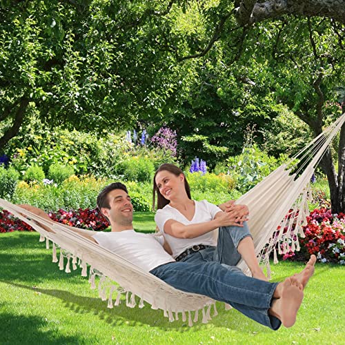 SXSEAGLE Hammock Hanging Swing Double Max 500lbs Macrame for Indoor Outdoor Patio Yard Garden (Beige) by SXSEAGLE - Image 9
