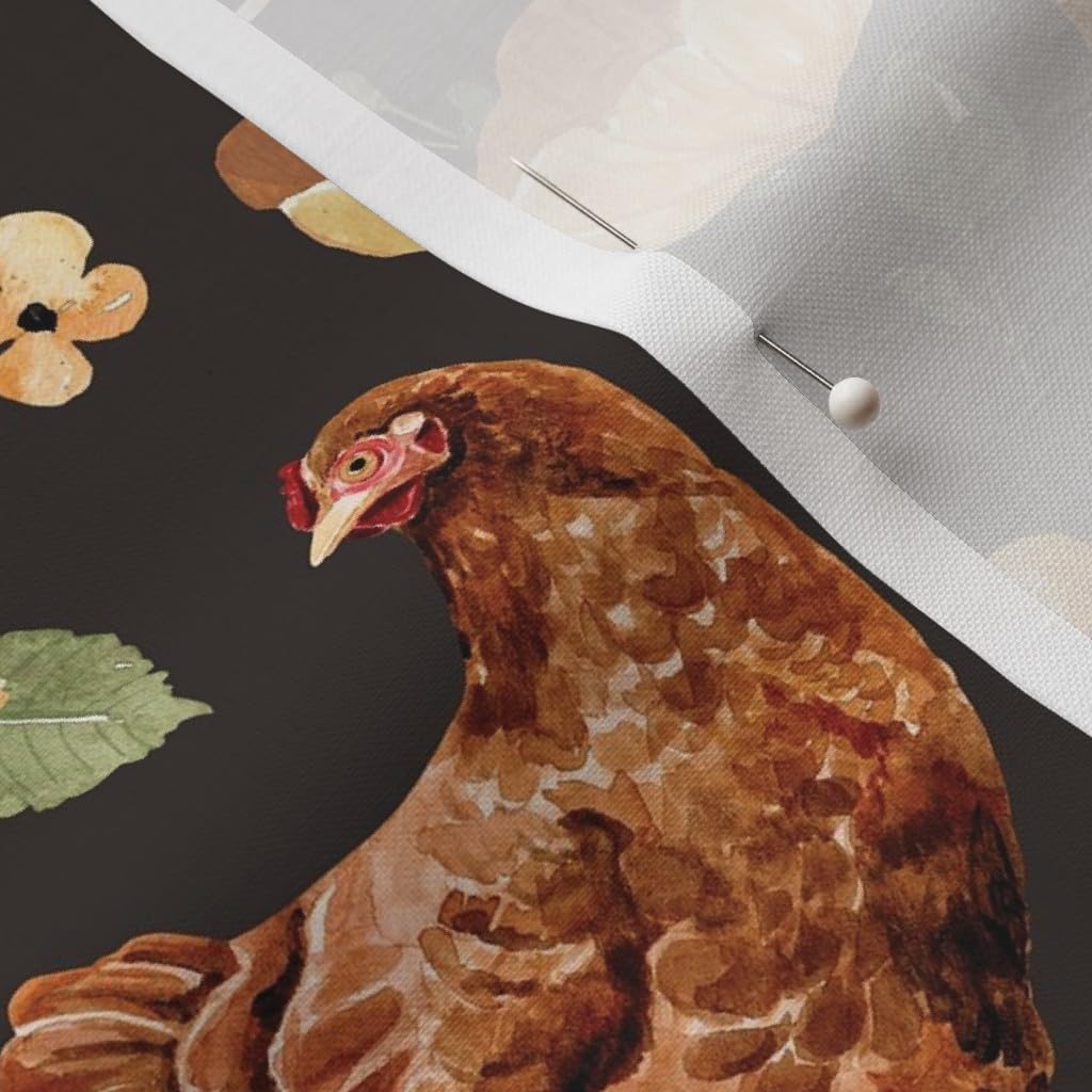 Spoonflower Fabric - Farmhouse Chickens Hens Watercolor Peony Pink Floral Farm Animals Printed on Petal Cotton Fabric Fat Quarter - Sewing Quilting Apparel Crafts Decor