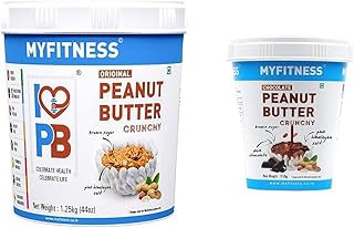 MYFITNESS Original Peanut Butter Crunchy 1250gm 26g Protein Vegan Cholesterol Free, Gluten Free No Hydrogenated Oil Zero Trans-Fat & Chocolate Peanut Butter Crunchy 510gm