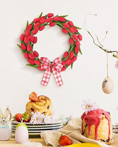 Miniatura 8 de MACTING 30 flores de tulipanes artificiales, 13.7 pulgadas, ramo de tulipanes falsos de poliuretano de tacto real, flores de primavera para arreglos