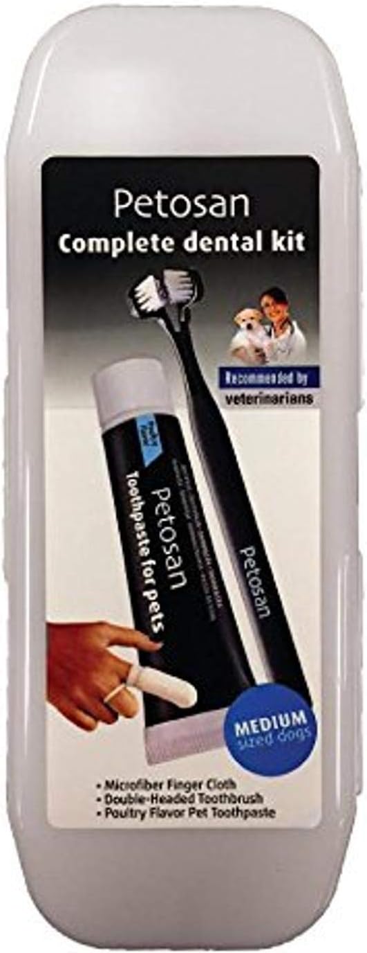Complete Dental Kit for Dogs with Toothbrush, Toothpaste and Microfiber Cleaner, for Medium Dogs, 15-34 lbs