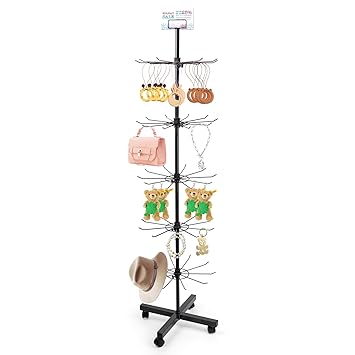 Edudif Retail Display Stand Store Display Rack Metal Spinning Display Stand Rack with Wheels Keychain Display Rack with Hooks Jewelry Socking Display Stand for Showroom, Retail Store (Black 5 Tiers)