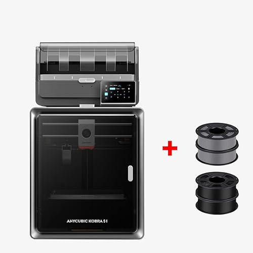 (PLA 4KG Bundle) Anycubic 3D Printer Kobra S1 Combo, Multi-Color 3D Printer Max 600mm/s High Speed Printing High Precision + ANYCUBIC PLA Filament 1.75mm, 2kg, Black + 2KG Gray
