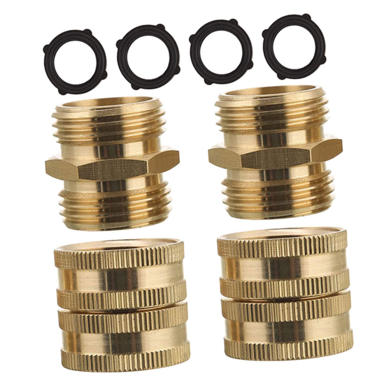 Mipcase 4 Set Giunto di Prolunga Tubo Acqua Garden Hose Raccordi Irrigazione Valvola Tubo dell'Acqua Ugello Raccordi A Connessione Rapida per Idropulitrice Attacco Tubo 3/4 Ottone 2 Paia*4