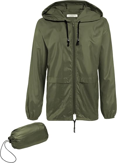 COOFANDY Mens Packable Rain Jacket Waterproof Raincoat with Hood Lightweight Cycling Rain Gear Travel Hiking