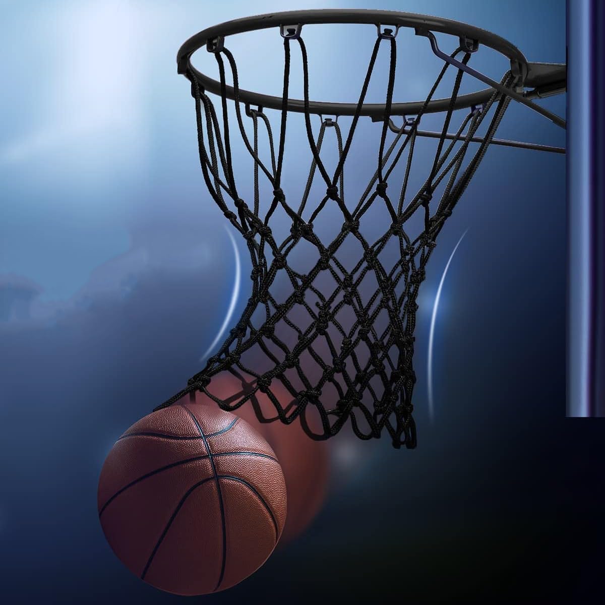 Filet de Basket de Remplacement Robuste, de qualité Professionnelle, adapté aux terrains extérieurs et intérieurs, avec cerclage Standard, résistant aux intempéries et Anti-Fouet.