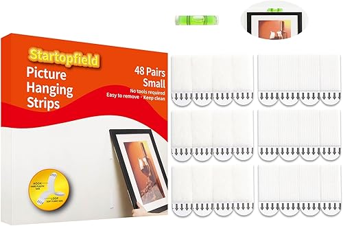 48 pares (96 tiras) de tiras pequeñas para colgar cuadros, tiras de montaje de imágenes, cinta extraíble de gancho y bucle, colgador de fotos sin
