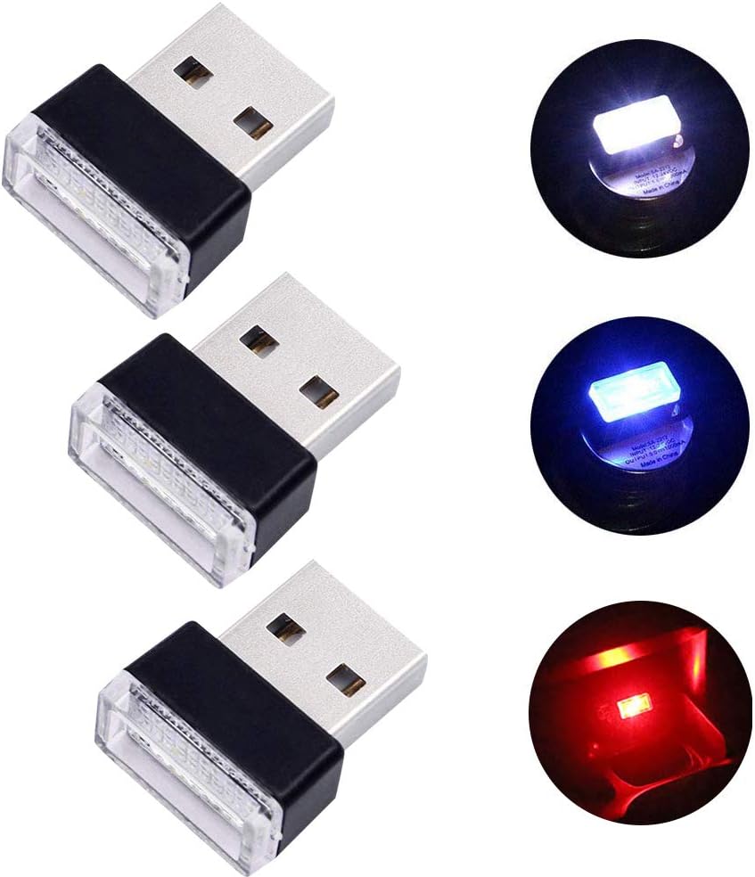 3Pack - USB Car Interior Atmosphere Lamp Night Light LED Decoration Light - for Automotive Decorative Lighting Atmosphere