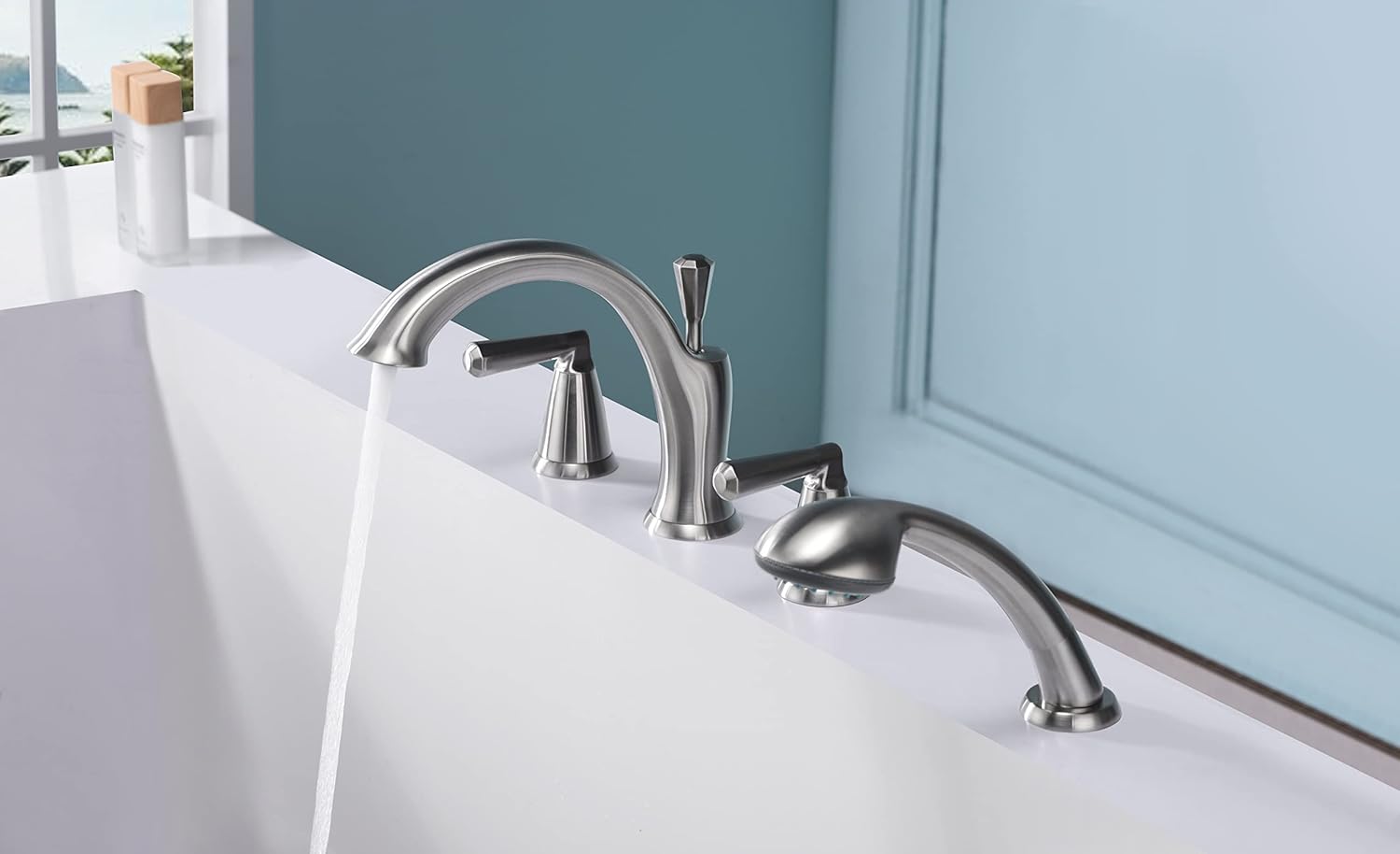 Ultra Faucets UF65443 Z Collection Two-Handle Roman Tub Faucet With Hand-Shower, Brushed Nickel