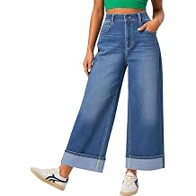 YUCENFU Women's High Waisted Cropped Wide Leg Jeans Stretchy Denim Pants