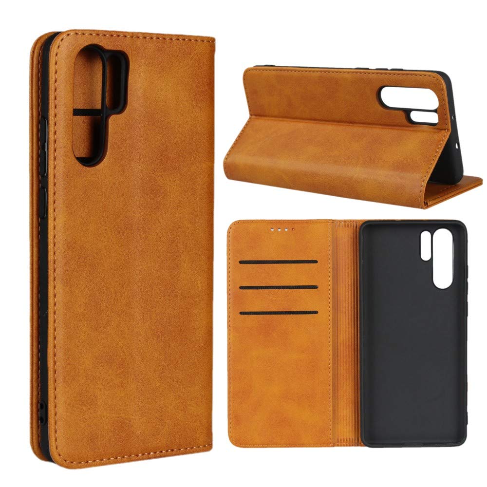SunYoo for Huawei P30 Pro Case,Cowhide Pattern Leather Magnetic Book Wallet Case Stand Holder Flip Cover with Card Slots/Cash Compartment for Huawei P30 Pro(6.47 inch)-Light Brown
