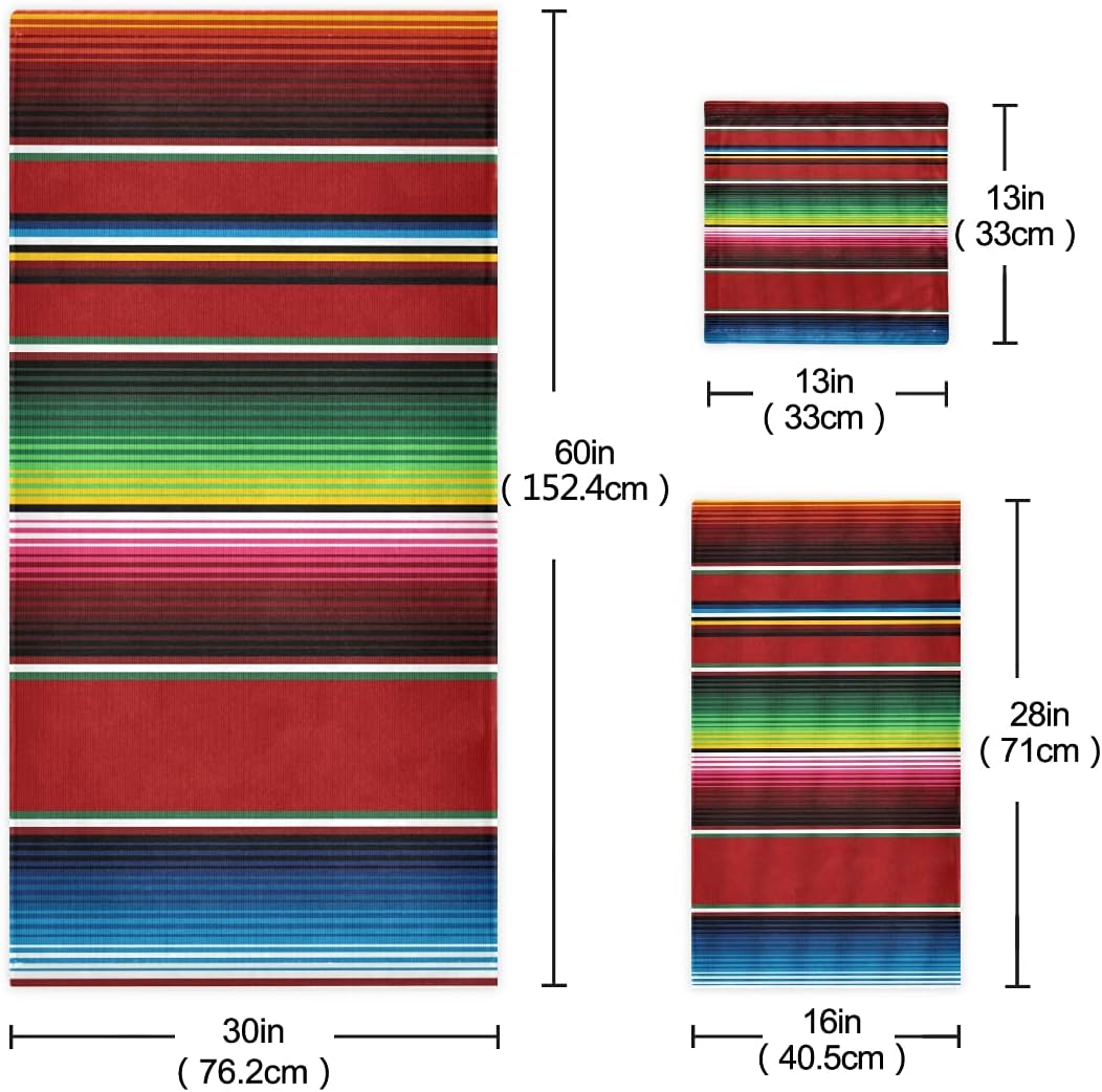 xigua Mexican Serape Blanket Stripes Towels Absorbent Bath Towels Set Soft & Comfortable Towel Set for Home Hotel Decor, 3 Piece