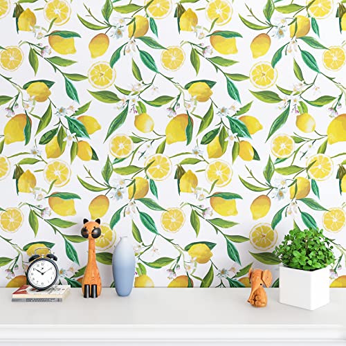 Veelike Lemon Peel And Stick Wallpaper Floral 17.7''X118'' Removable Self Adhesive Decorative Fresh Citrus Leaf Prints Floral Wallpaper Vinyl For Nursery Bedroom Kitchen Walls Cabinets Shelf Liners #TOP2