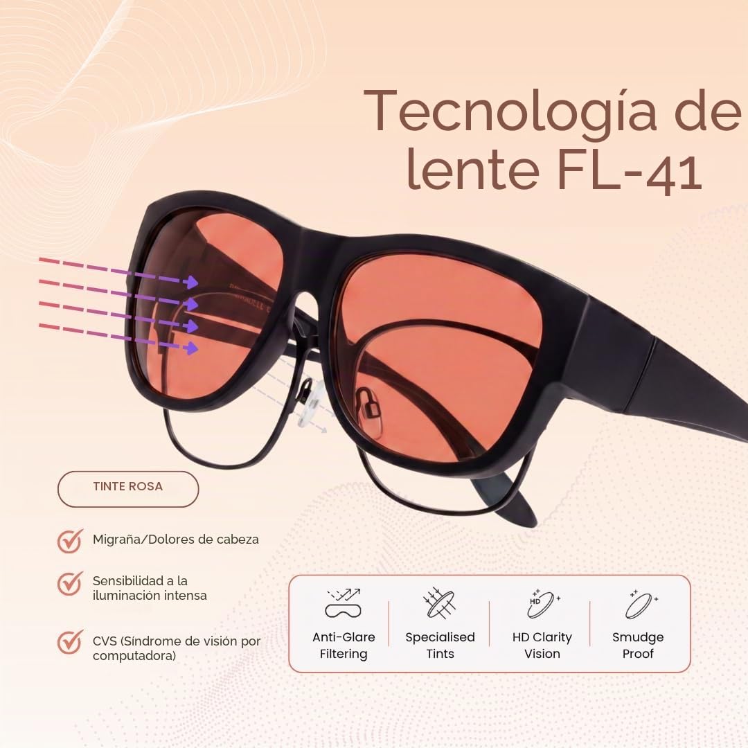 Gafas de sol FL-41 Rose Fitover con lentes intercambiables FL-60 para migrañas, sensibilidad a la luz y fotofobia