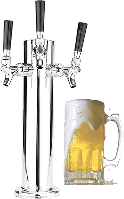 ZEIA3 Draft Beer Tower Dispenser with 3 Taps, Hose, Wrench, Black Handle Stainless Steel Kegerator Tower Beer Dispenser for Home Bar Parties and Gameday