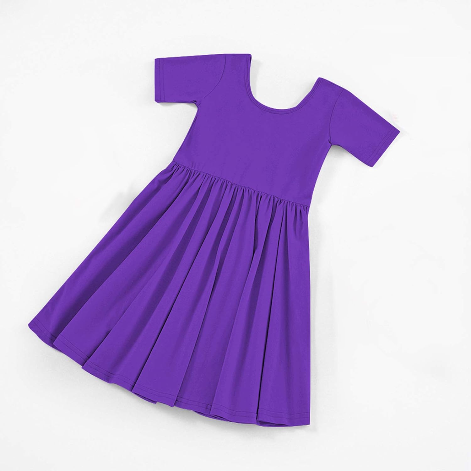 Stelle Girls Short Sleeve Dress Summer Kids Toddler Skater Twirl A Line Solid Color T-Shirt Dress for School Casual 3-12 Y - Image 7