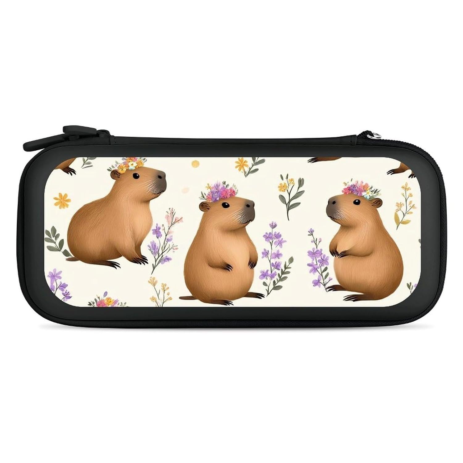 Portable Protective Carrying Case Compatible with Nintendo Switch, Capybara Gifts Flroal Hard Shell Shockproof Storage Bag with 15 Games Accessories