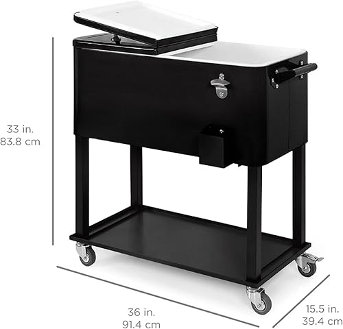 Miniatura 7 de Best Choice Products Carro enfriador de acero al aire libre de 80 cuartos con ruedas, con cofre de hielo, abrebotellas, bandeja de recolección, Negro