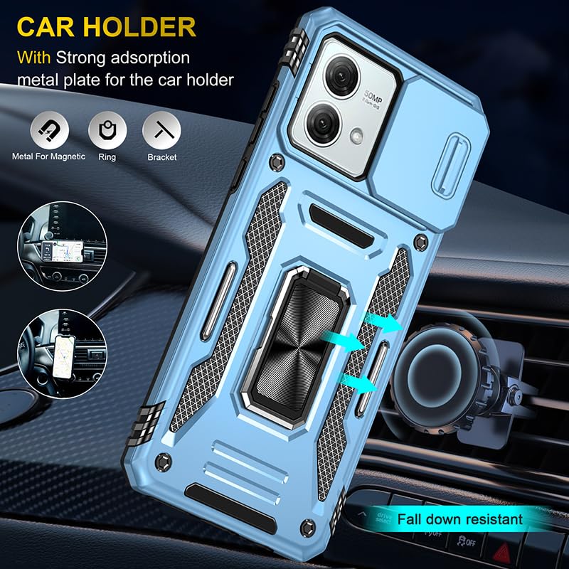 Image of Slide Camera Cover with Ring Holder Mobile Phone Case Cover for Motorola Moto G84 (Blue)
