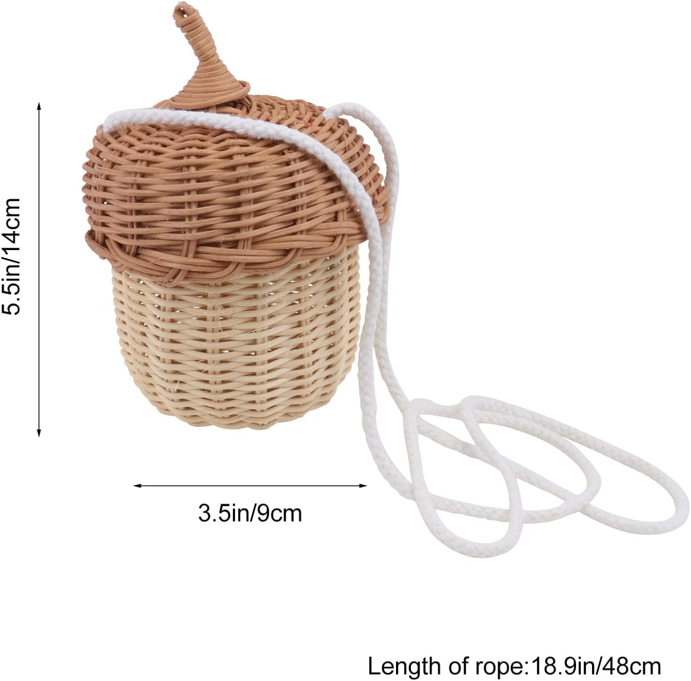 Garneck Mini Rattan Woven Basket Kids Girls Cute Acorn Shaped Shoulder Crossbody Basket Bag Handmade Basket for Kids Photography Prop, 5.5x3.5 Inch