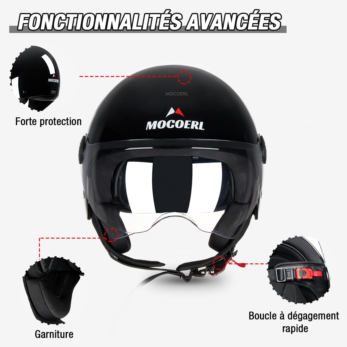 Casco Moto Jet Retrò - Omologato ECE2206, Visiera Trasparente, Per Cruiser E Chopper - Foto 7