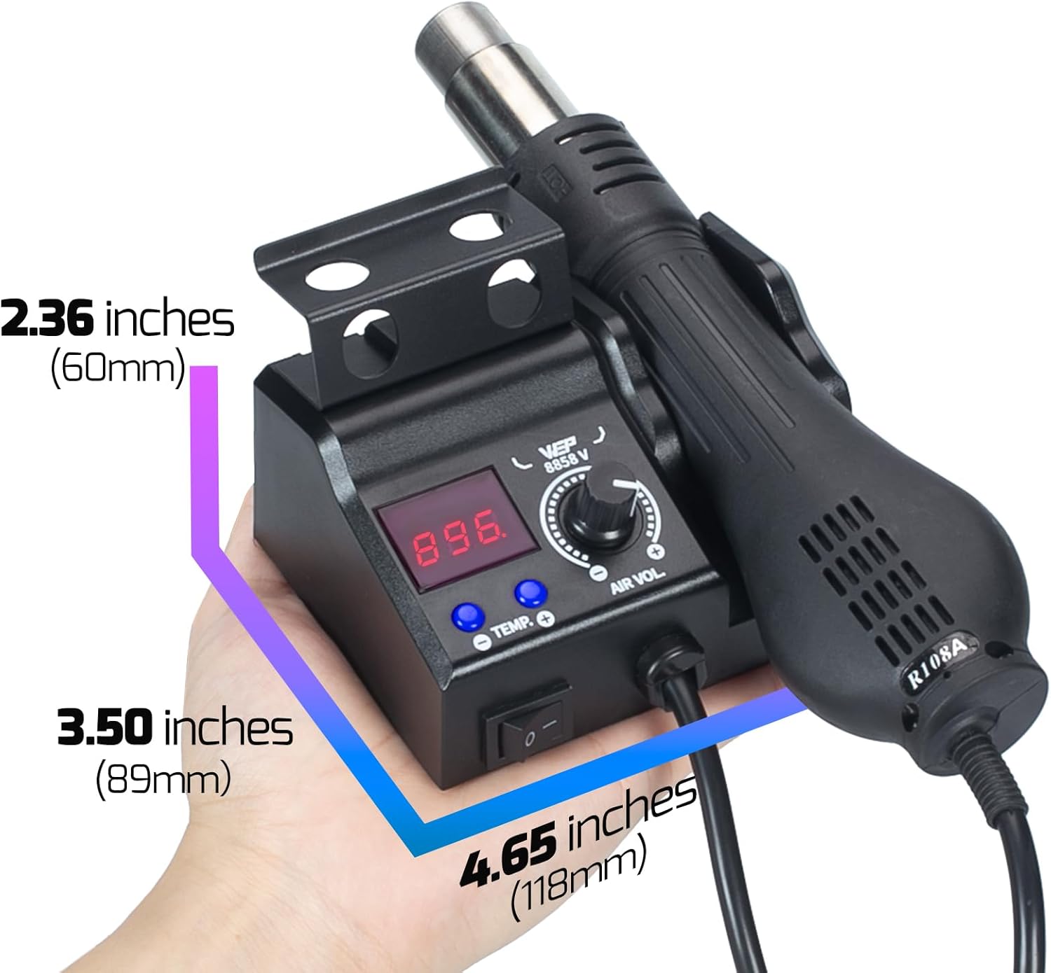 WEP 8858-V Hot Air Rework Station Bundle with WEP S200 Gray Soldering Wire Holder 6 V-shaped grooves with 3 Hot air nozzles, 2 Tweezers for Heat Shrink Tubing Applications