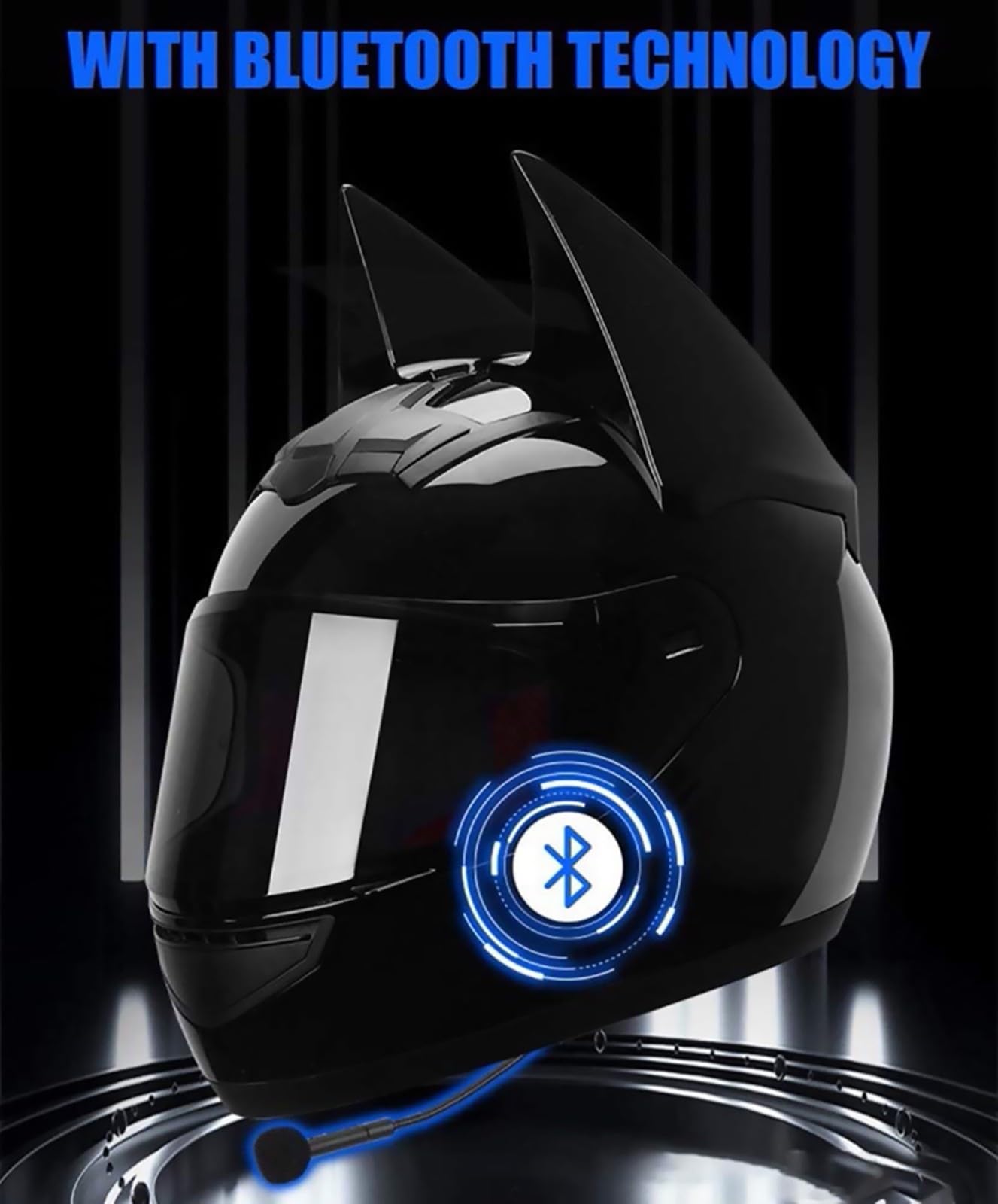 Casco de moto con orejas de gato, Bluetooth, modular, homologado por la ECE 22.06, con visera, antivaho, reducción de ruido, casco de carreras para hombre y mujer. 1,L=57-59CM