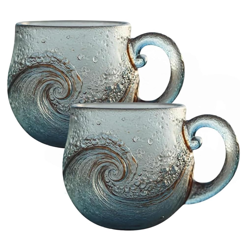 Vjsujehgy Sea-Cup for Tea, Coffee, Wine, Cocktail- Sea Glass Wave Mug, Beach Theme Drinkware Handmade with Swirls