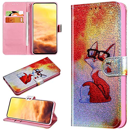 Robinsoni Case Compatible with Sony Xperia 10 Plus Phone Case Wallet Leather Light Reflecting Mirror Case Kickstand Notebook Cover Flip Stand Book Style Case Silicone Case Colorful Animal Case Fox # 2