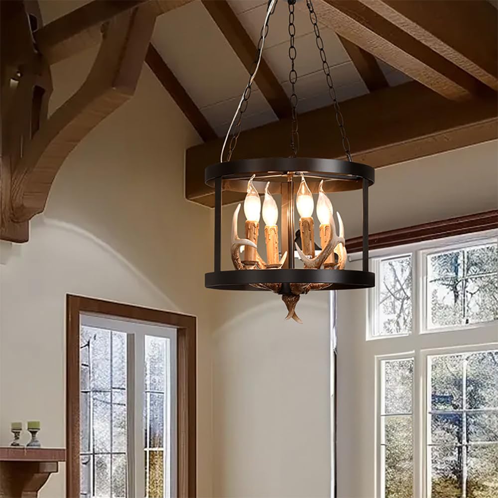 LYMSXAZOU American Retro Chandelier Personality Creative Living Room Restaurant Bedroom Clothing Store Bar Cafe Log Cabin Corridor Pendant Light (D B D35CM)