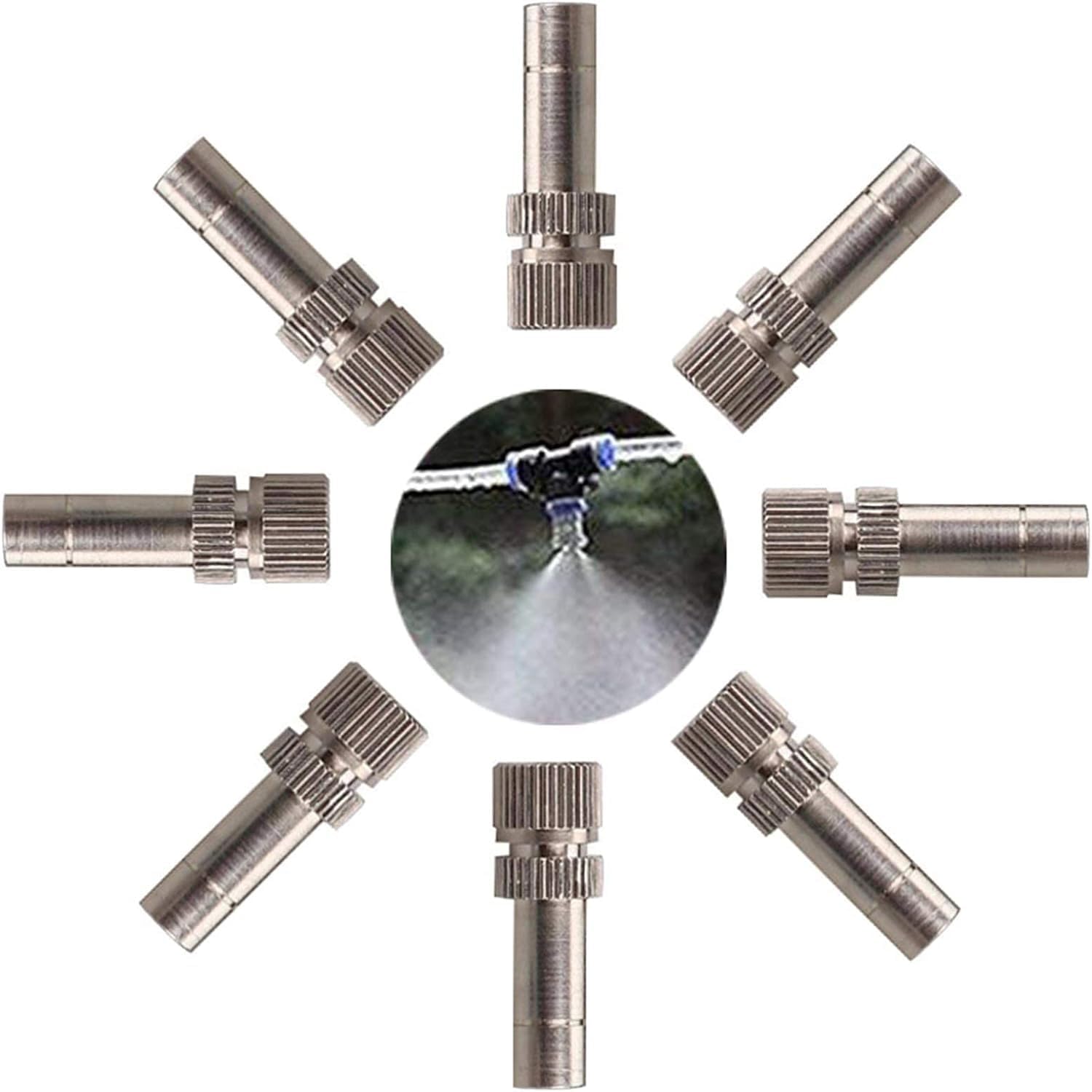 XiGugBo 80pcs Misting Nozzles for Cooling System, 6mm Quick Connect Mister Heads, Water Mister Nozzles, Stainless Steel Sprinkle Fog Nozzles for Patio Garden 0.004-0.024Inch Sprayer Irrigation Tool Ki