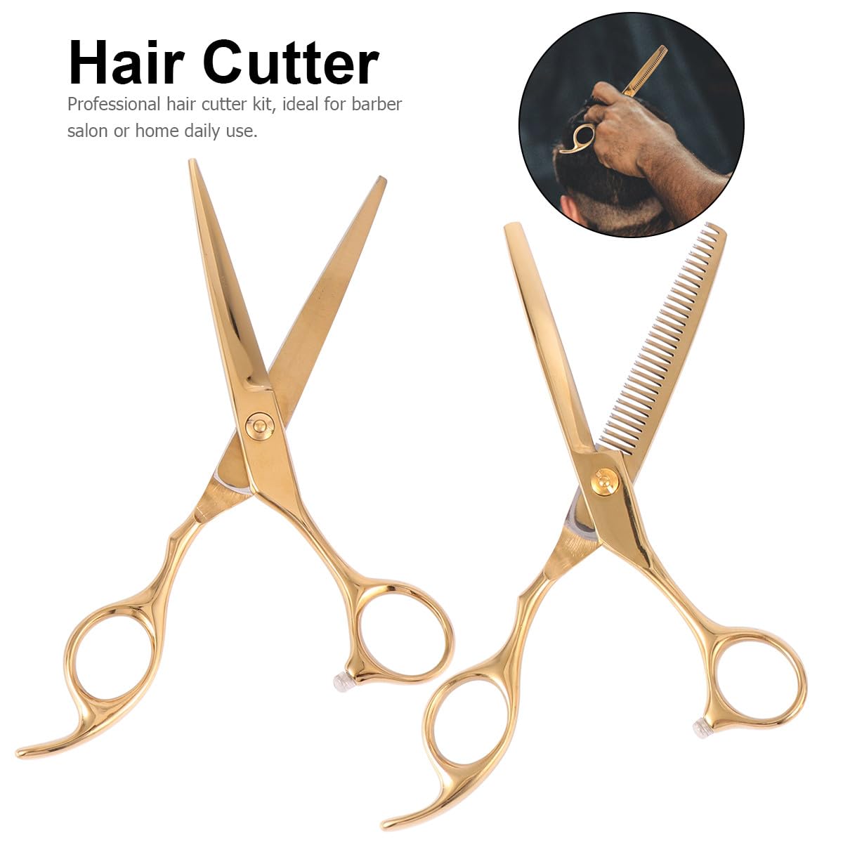 Alipis Juego de 2 Tijeras de Peluquería Profesionales de Acero Inoxidable Dorado, Cómodas Dañar el Cabello para Uso en Barbería Casa