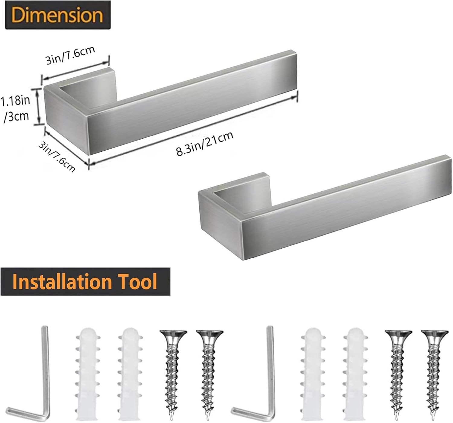 JOPOFI 8 inch Hand Towel Holder - Thicken SUS 304 Stainless Steel Towel Holder for Bathroom Wall, Rectangular Modern Design Towel Ring, Contemporary Hand Towel Rack - Brushed Nickel（2 Piece）