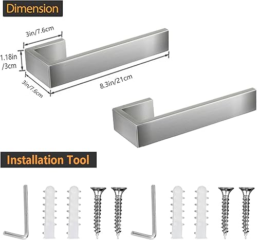 Miniatura 17 de Toallero de mano de 2 piezas, anillo de toalla – Toallero grueso de acero inoxidable SUS 304 para pared de baño, barra de toalla de mano rectangular
