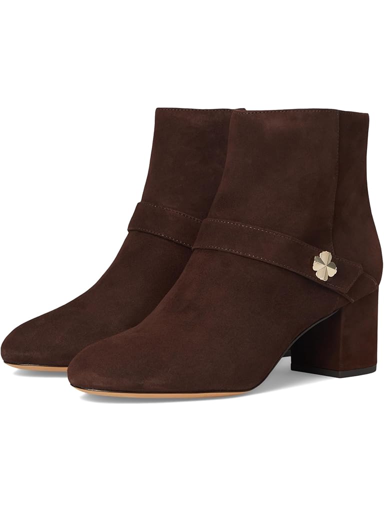 Mahogany Kate Spade New York Spade Flower Suede Heeled Ankle Bootie