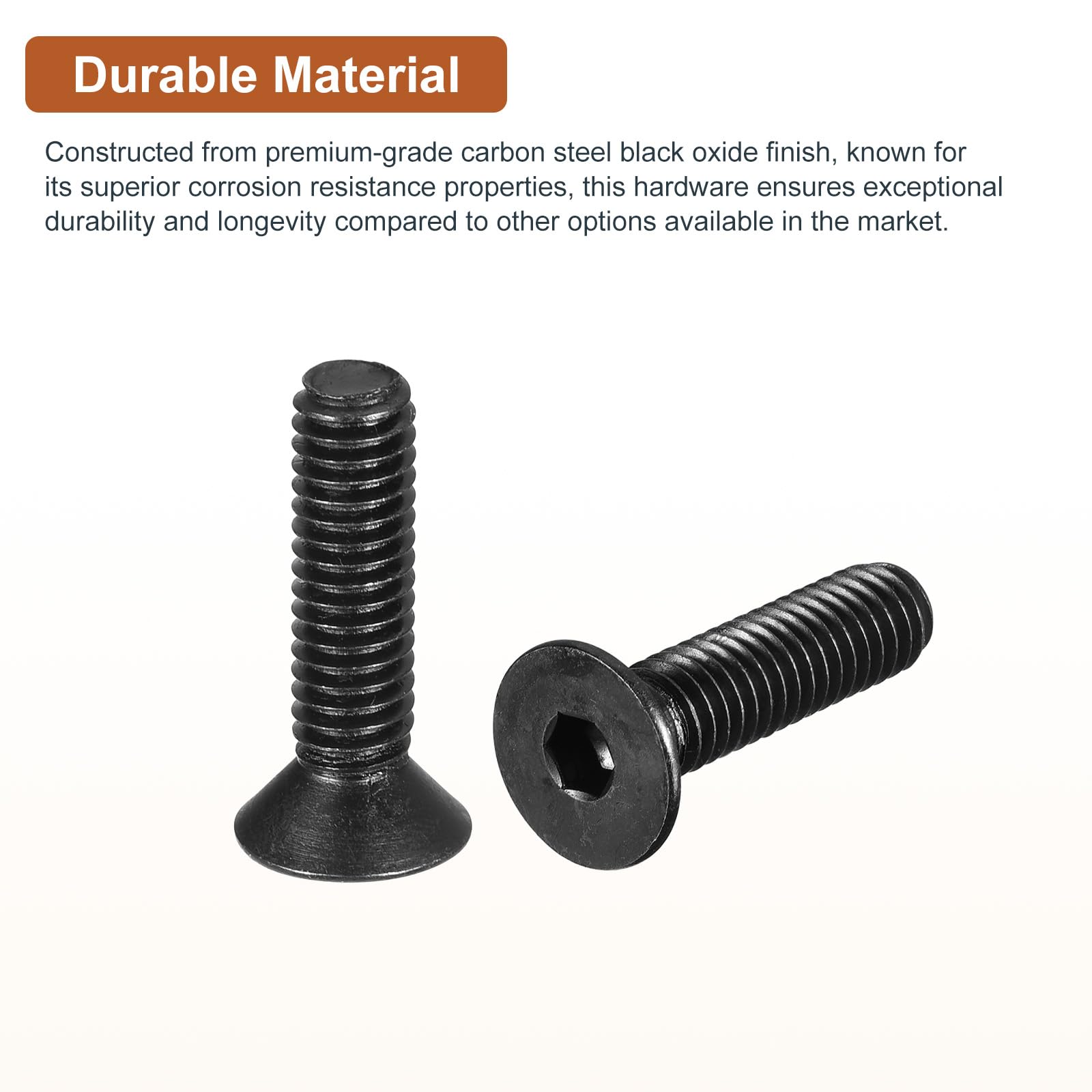DTGN 5/16-18x1-1/4" Flat Head Socket Cap Screws, 10 Pack Hex Socket Flat Head Screws Carbon Steel Black Oxide, Full Thread - Image 3