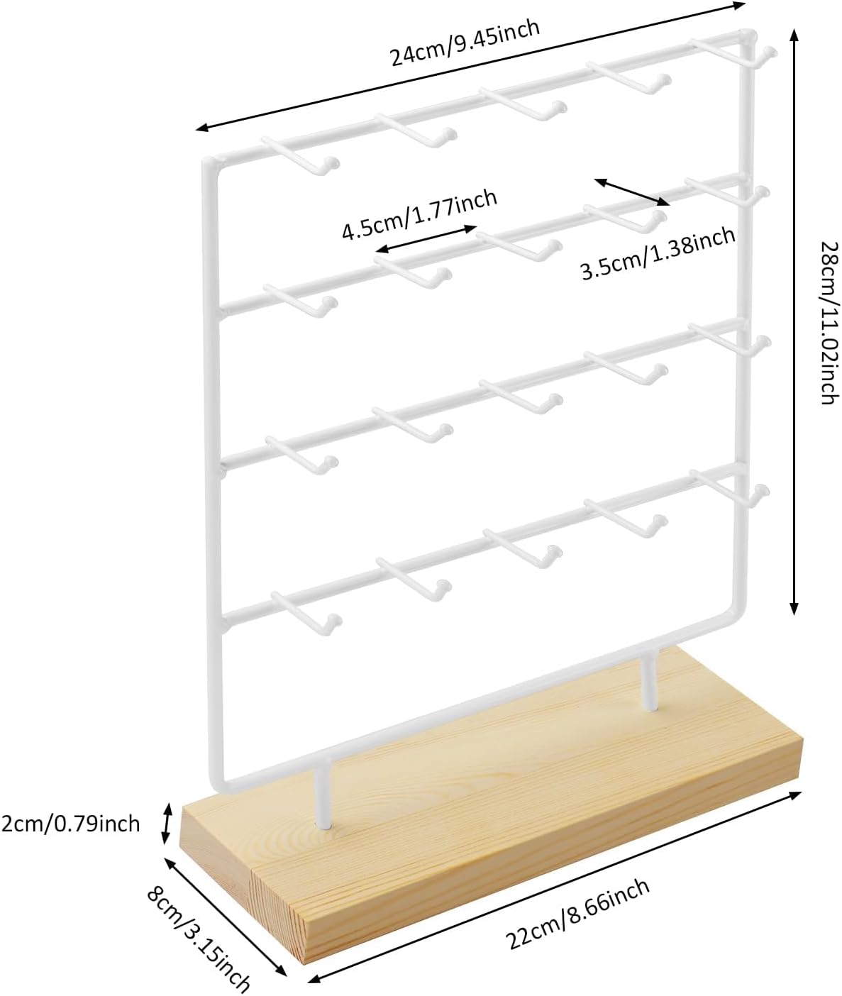 Earring Display Stand for Selling,Earring Display for Vendors, Wood Earring Rack Tower Display Holder Stand with Card (4 Tier,20 Hooks, White) image 2