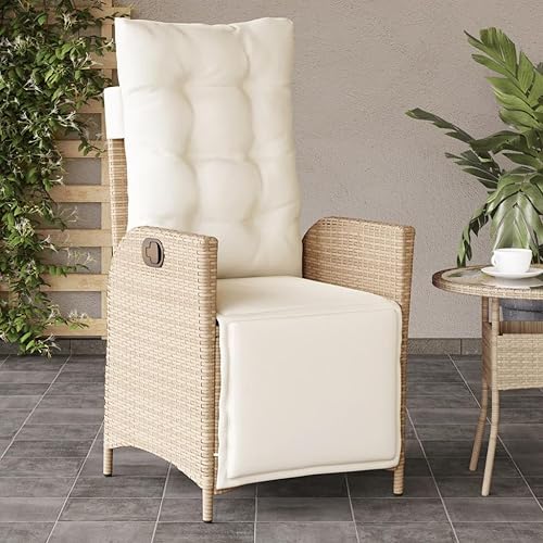 Miniatura 3 de Sillas para patio reclinables, 2 piezas con reposapiés, color beige, poliéster, ratán, cómodas sillas para patio al aire libre, Sillas para Comedor