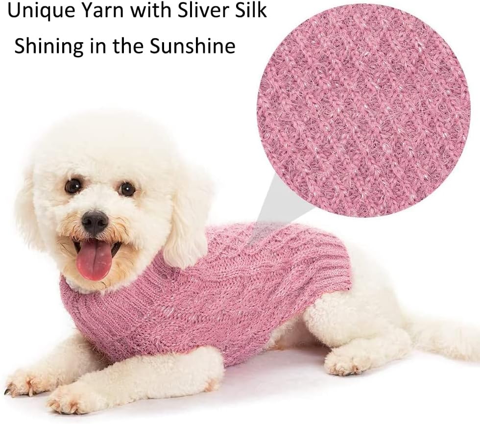 SCIROKKO Turtleneck Small Dog Sweater - Classic Cable Knit Winter Coat Dog Cold Weather Clothes for Small Dogs Puppy