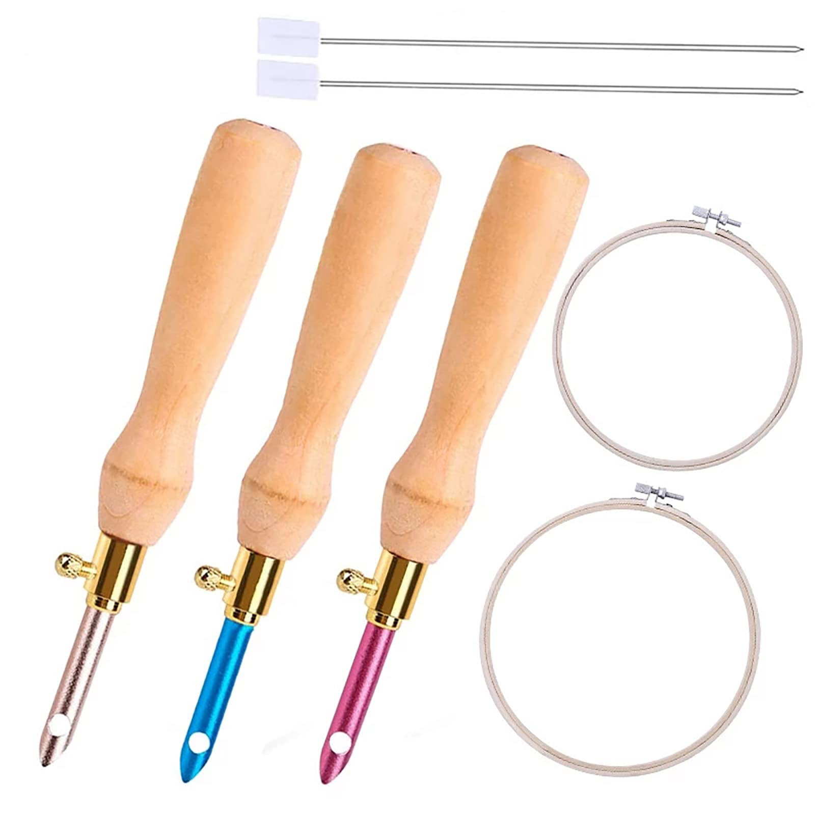 Yhplxyuus Practical Needle Wooden Handle Embroidery Pens Seam Threader for Embroidery Floss for Cross Stitching Begin Needle Tools for Crafting Yarn with Threader Handmaking Craft Sewing