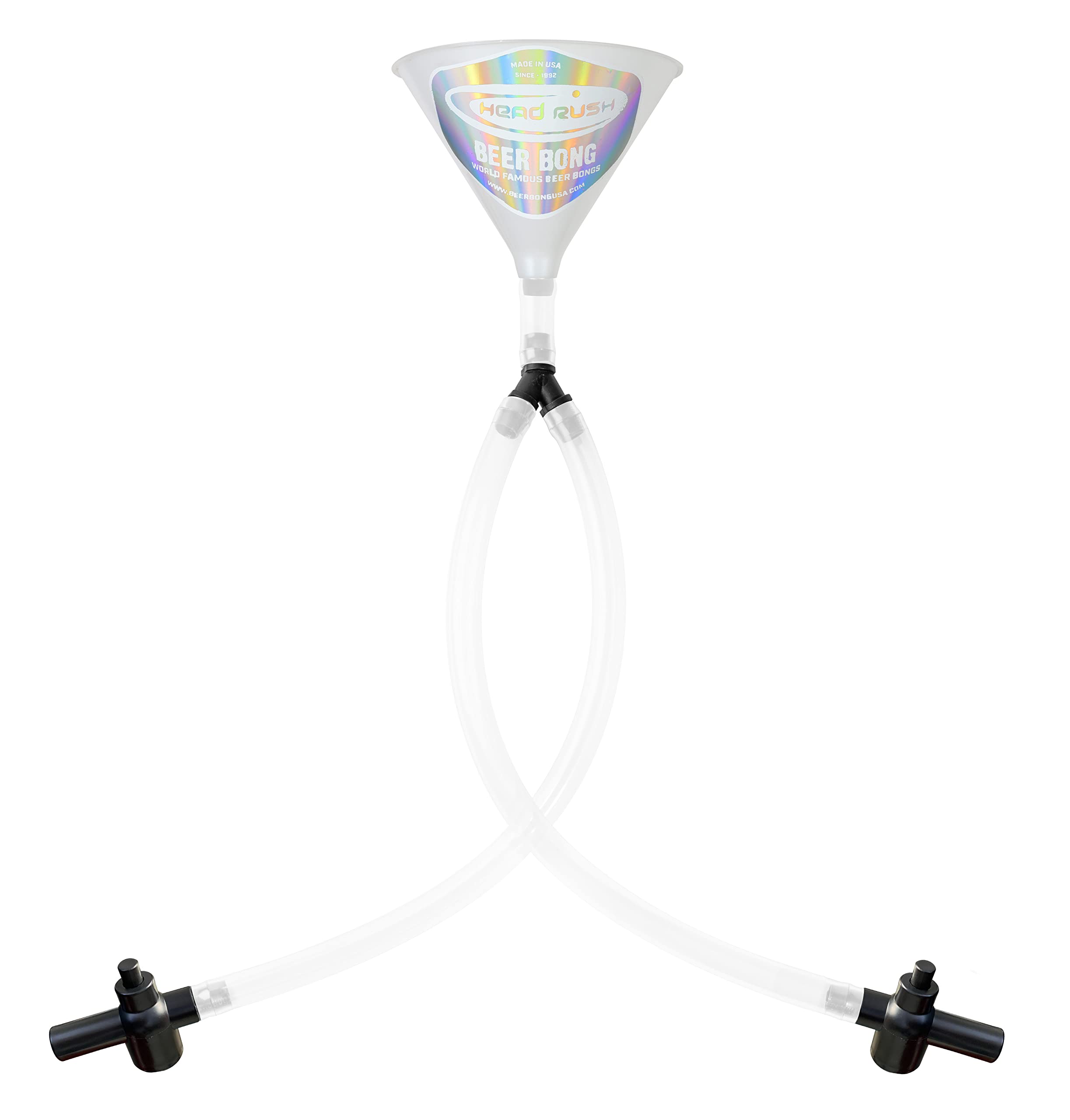 Head RushWhite Line Double Header 2-Tube Beer Bong, 8" x 6.5" Plastic Funnel with Dual Flexible Hose, 2 2-ft Long Thick Tubes for Parties and Games for Adults.