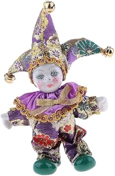 Baosity Porcelain Harlequin Doll Collectible, 16cm Ceramic Triangel Figure in Costume for Display and Gift