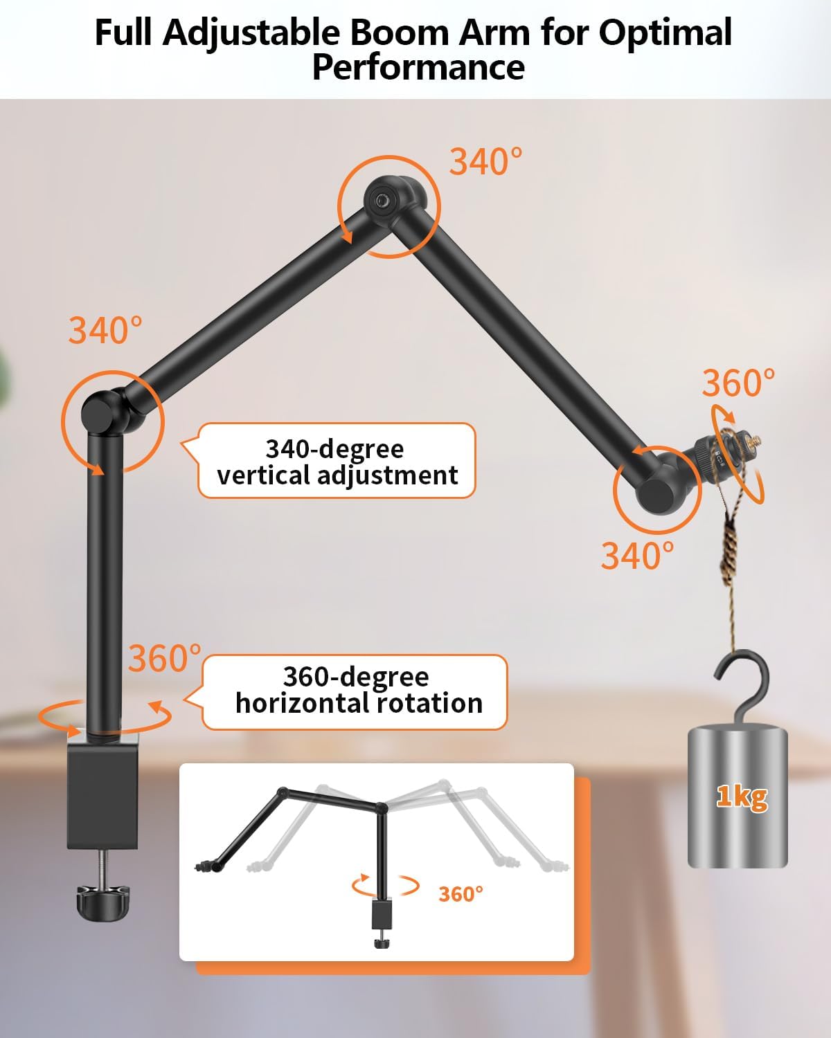 HEMMOTOP Magic Arm Desk Mount/Clamp, 28" Adjustable Camera Arm for iPad, Overhead iPhone Mount, for Yeti Snowball Microphone, Light, Webcam, Action Camera AS05