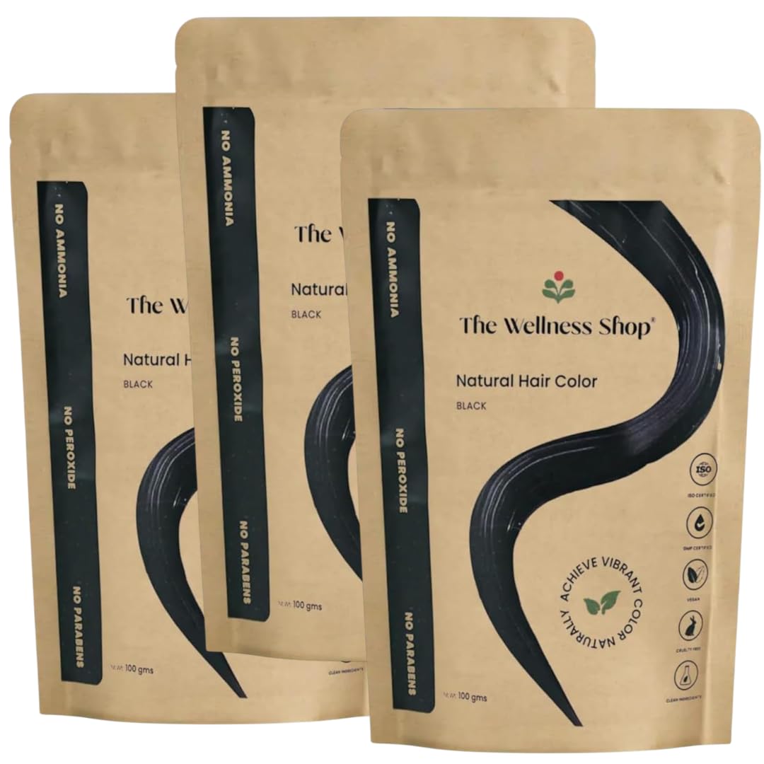 The Wellness Shop Natural Black Hair Colour Powder (100g Pack of 2), Herbal Hair Dye for Grey Coverage | Chemical-Free, Ammonia-Free | Hair Color Long-Lasting Natural Shine