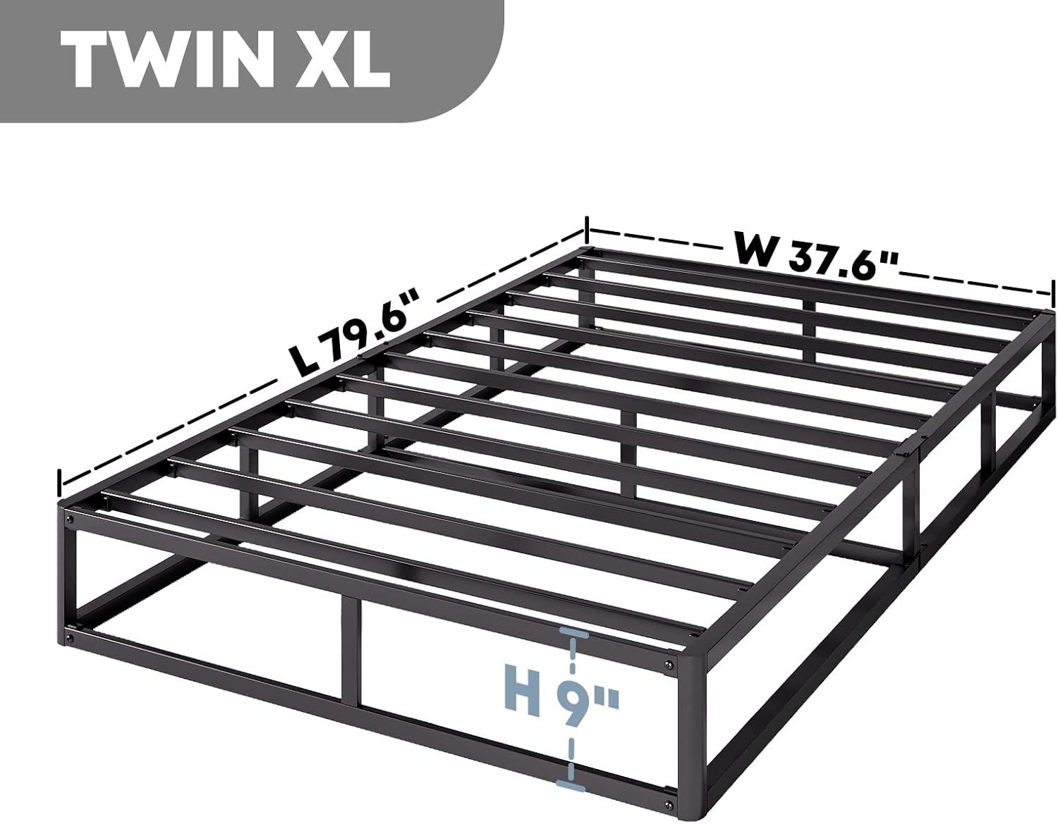 Twin-XL Box-Spring, 9 inch Metal Twin XL Box Spring Only, Heavy Duty XL Twin Box Spring with Fabric Cover, Easy Assembly, Non Slip, Noise Free
