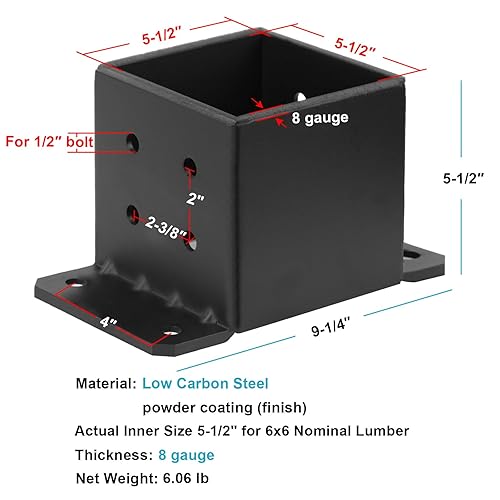 Miniatura 2 de eoere 2 PCS Bases para Postes de 6x6, Soportes para Postes de 6x6 Calibre 8, Anclaje para Postes de Concreto Resistente Soporte de Pérgola para