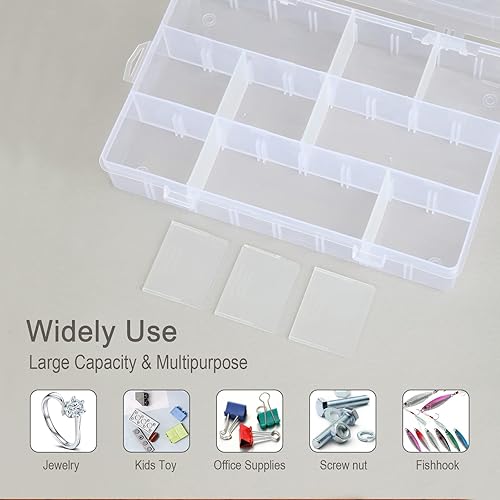 Miniatura 2 de Paquete de 2 organizadores de manualidades de 12 rejillas y organizador de cuentas de almacenamiento con divisor ajustable, plástico, transparente